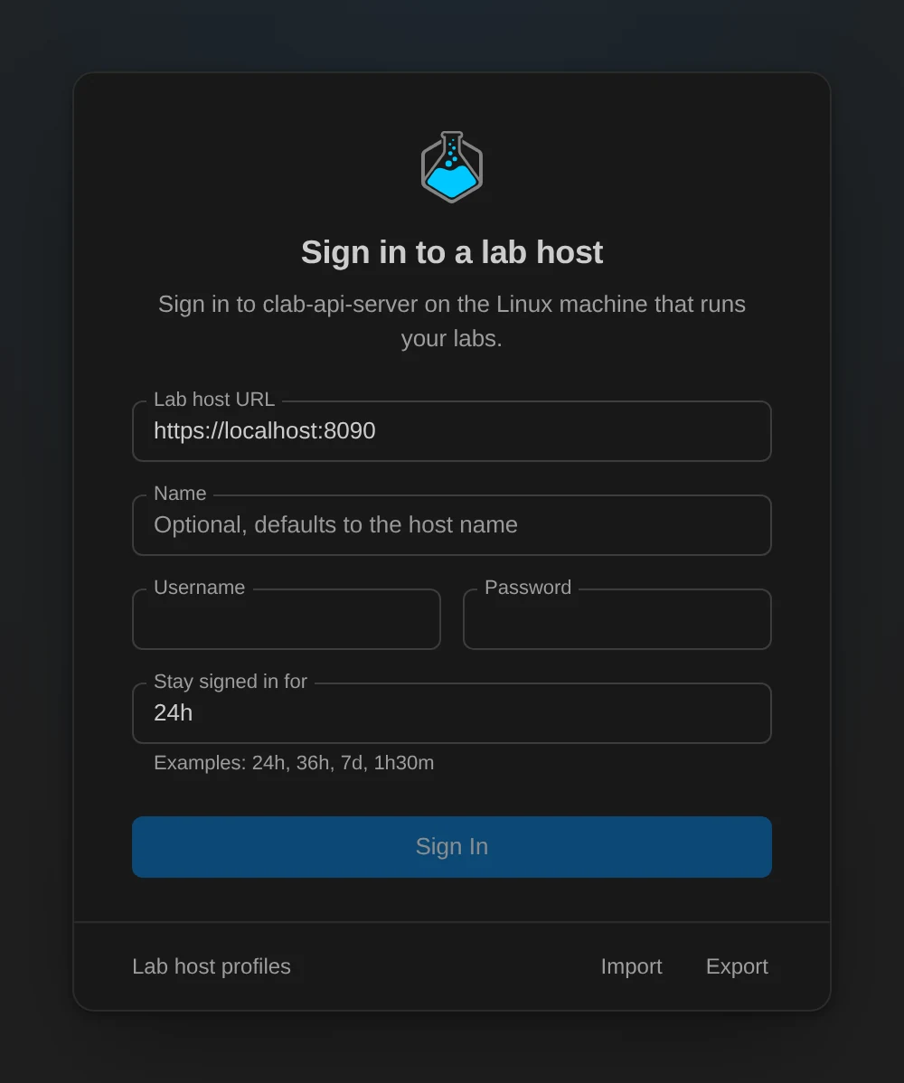 Sign in to a lab host