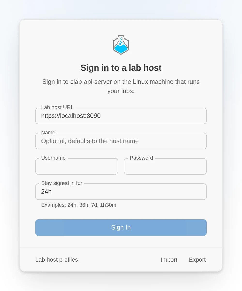 Sign in to a lab host