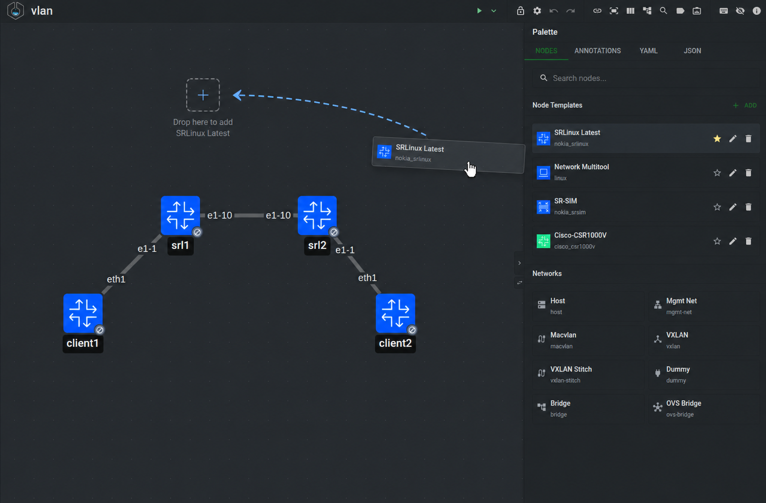 Dragging a node template to the canvas
