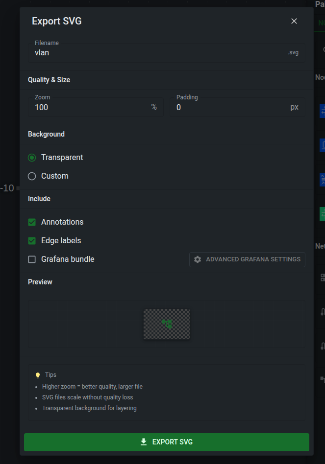 SVG export dialog