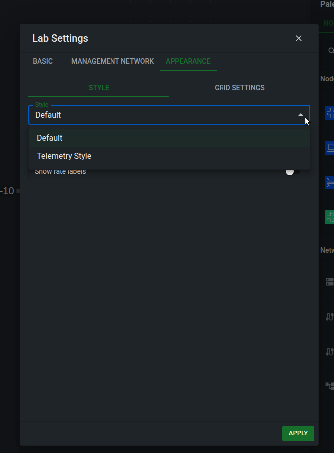 Appearance and telemetry style settings