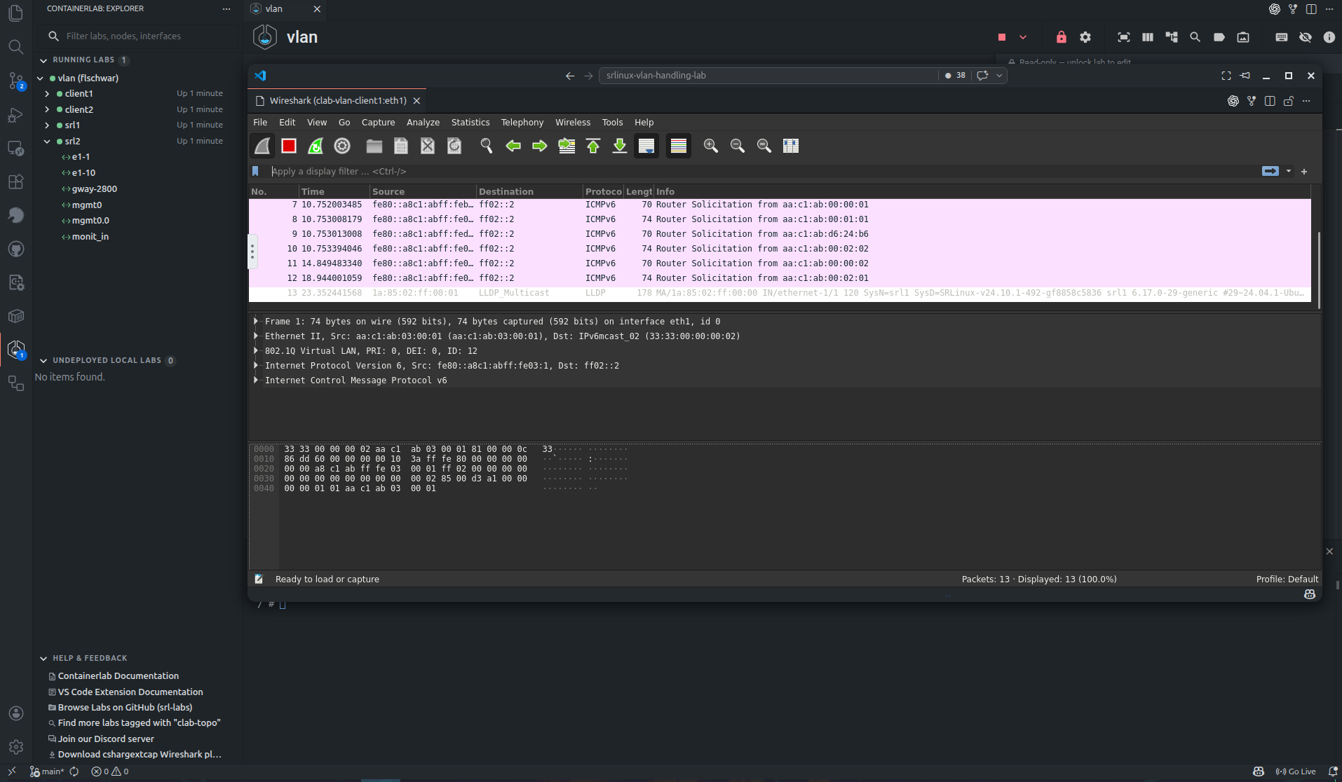 Packet capture in Containerlab GUI