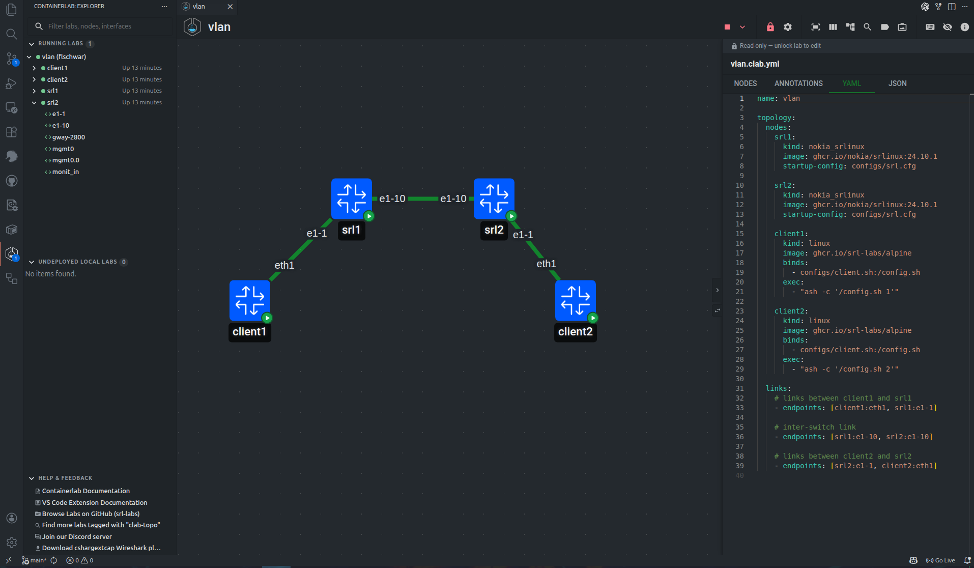 Running lab in Containerlab GUI